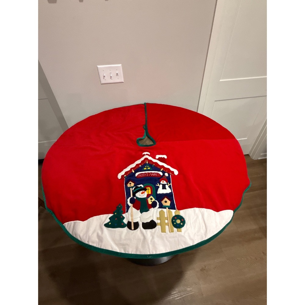 Vintage Prima Creations Tree Skirt Frosty Market Snowman Red Green Felt Large